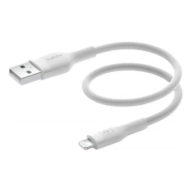 Кабель USB-A Lightning Belkin силіконовий з кліпсою білий (CAA008BT2MWH)
