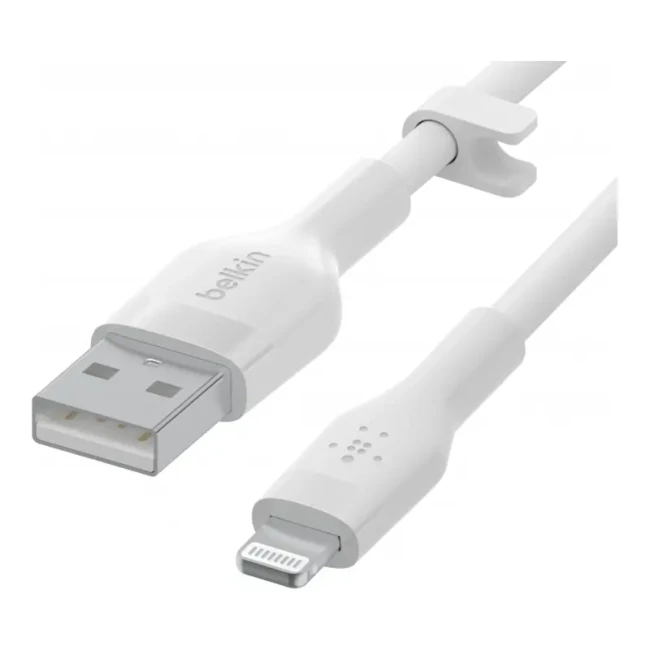 Кабель USB-A Lightning Belkin силіконовий з кліпсою білий (CAA008BT2MWH)