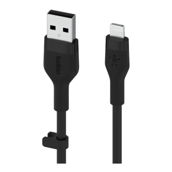 Кабель USB-A к Lightning зарядки/синхронизации Belkin 2м силиконовый с клипсой черный (CAA008BT2MBK)