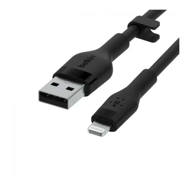 Кабель USB-A к Lightning зарядки/синхронизации Belkin 2м силиконовый с клипсой черный (CAA008BT2MBK)