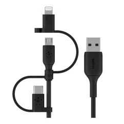 Кабель USB-A к Lightning/USB-С/microUSB зарядки/синхронизации Belkin 1м черный