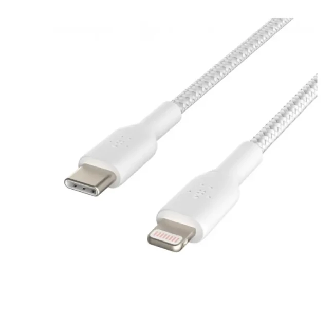 Кабель Belkin USB-С - Lightning Braided 1м white (CAA004BT1MWH)