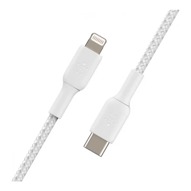 Кабель Belkin USB-С - Lightning Braided 1м white (CAA004BT1MWH)