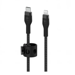 Кабель USB-C к Lightning зарядки/синхронизации Belkin 1м Type-C плетеный силиконовый с ремешком на магните черный (CAA011BT1MBK)