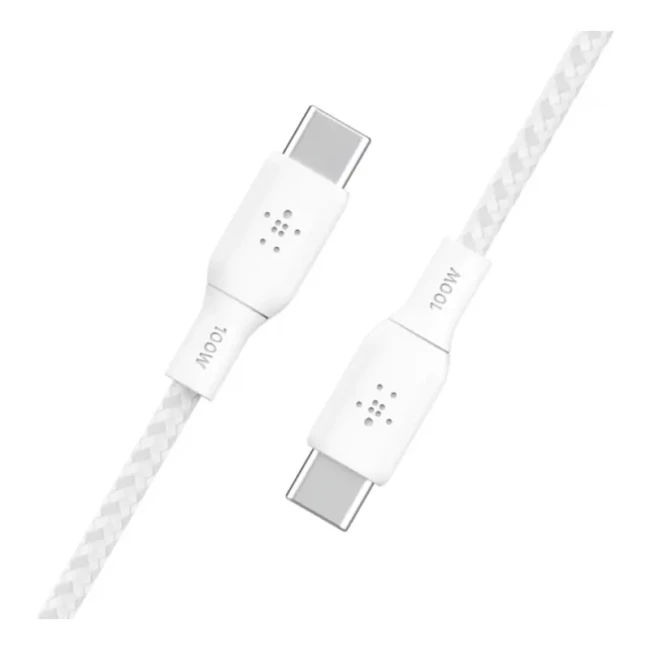 Кабель USB-C до USB-C Belkin 2м 100Вт Type-C плетений білий (CAB014BT2MWH)