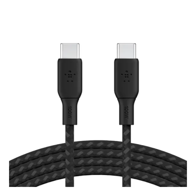 Кабель USB-C до USB-C заряджання/синхронізації Belkin 2м 100Вт Type-C плетений чорний (CAB014BT2MBK)