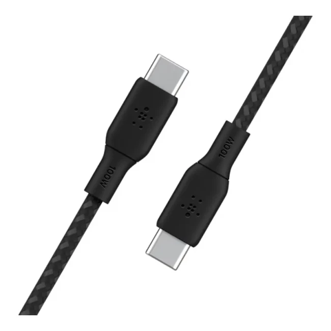Кабель USB-C до USB-C заряджання/синхронізації Belkin 2м 100Вт Type-C плетений чорний (CAB014BT2MBK)