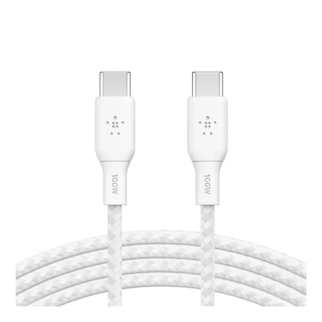 Кабель USB-C до USB-C Belkin 2м 60Вт Type-C плетений силіконовий з ремінцем на магніті білий (CAB011BT2MWH)