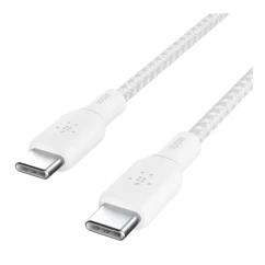 Кабель USB-C до USB-C заряджання/синхронізації Belkin 2м 60Вт Type-C плетений силіконовий з ремінцем на магніті білий (CAB011BT2MWH)