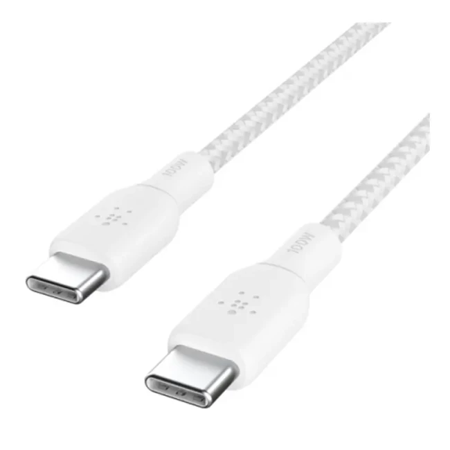 Кабель USB-C до USB-C Belkin 2м 60Вт Type-C плетений силіконовий з ремінцем на магніті білий (CAB011BT2MWH)