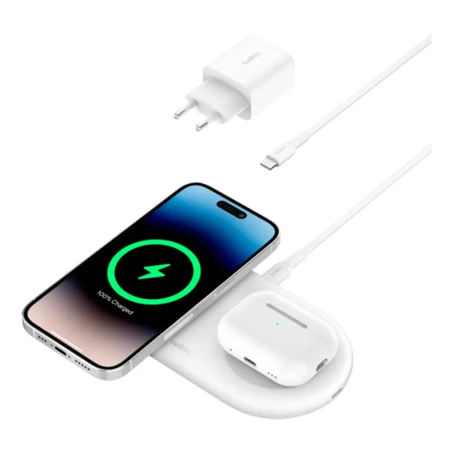 Зарядное устройство беспроводное Belkin 2в1 15Вт Pad Qi2 белый (WIZ021VFWH)