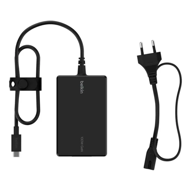 Зарядний пристрій мережевий Belkin 100Вт USB-С GAN PD PPS кабель USB-C 2м чорний OEM (INC016VFBK)