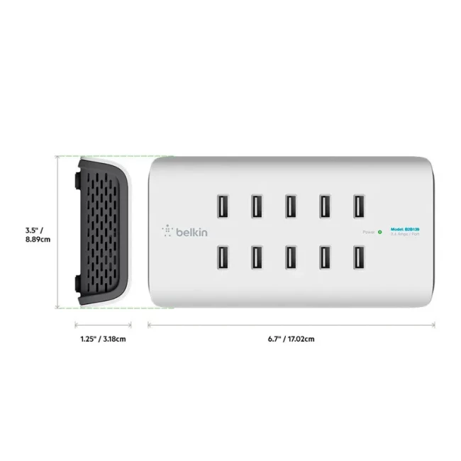 Зарядное устройство сетевое Belkin 120Вт 10хUSB-A белое (B2B139vf)