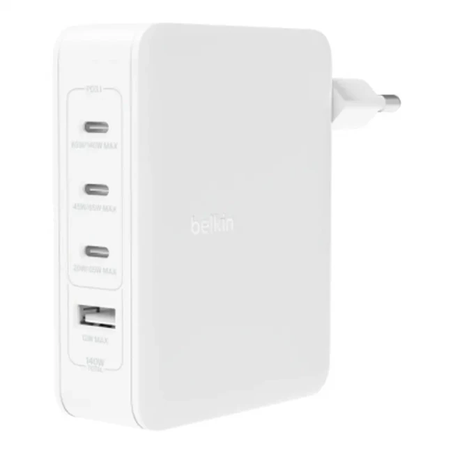 Зарядное устройство сетевое Belkin 140Вт 3хUSB-С GAN PD PPS USB-A белый (WCH014BTWH)
