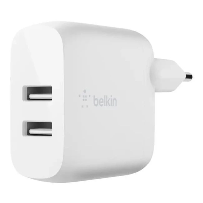Зарядное устройство сетевое Belkin 24Вт 2хUSB-A кабель USB-A до USB-C 1м белый (WCE001VF1MWH)