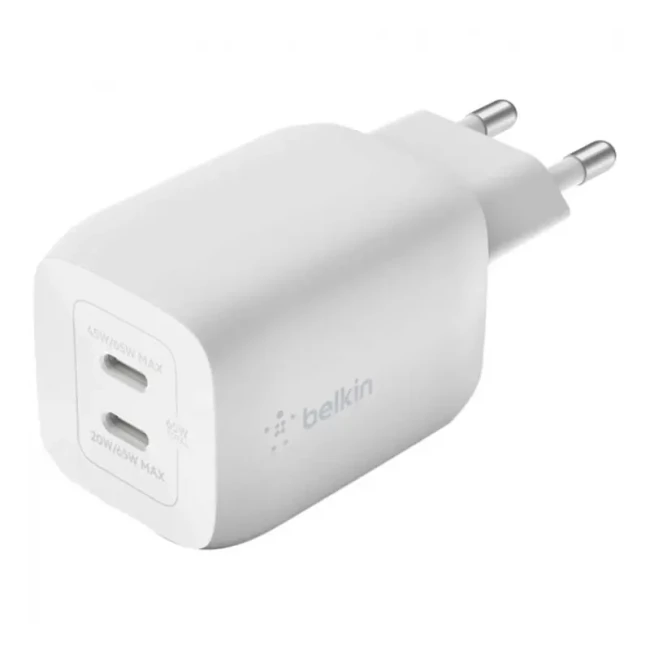Зарядное устройство сетевое Belkin 65Вт 2хUSB-С GAN PD PPS белый (WCH013VFWH)
