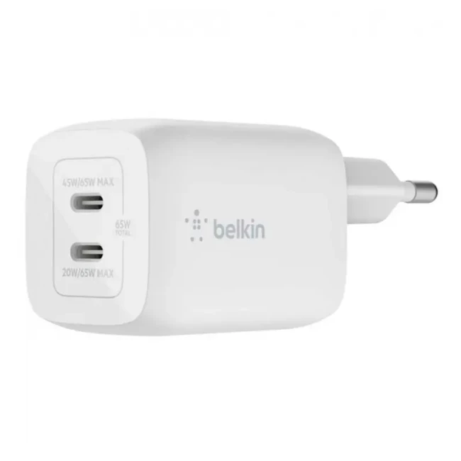 Зарядное устройство сетевое Belkin 65Вт 2хUSB-С GAN PD PPS белый (WCH013VFWH)