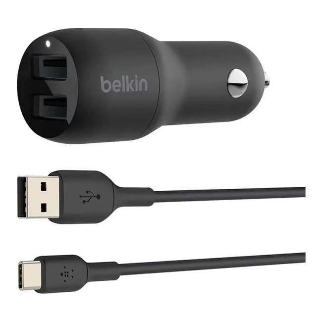 Автомобильное зарядное устройство Belkin Car Charger 24W Dual USB-A USB-A - USB-C 1м Black (CCE001BT1MBK)