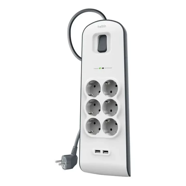 Сетевой фильтр-удлинитель Belkin 8хSchuko 2xUSB 2.4A 16А 2м (BSV804vf2M)