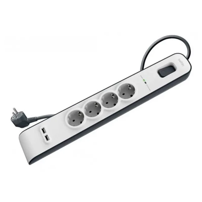 Подовжувач-фільтр мережевий Belkin 4хТип F 3x1.5мм кв 16А 2xUSB-A 2.4A 2м білий (BSV401vf2M)