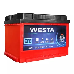 Автомобильный аккумулятор WESTA 6CT-63Ah EFB Start-Stop RED Аз (+/-)