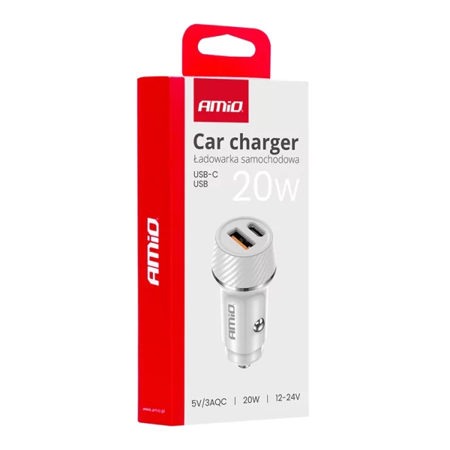 Автомобільний зарядний пристрій AMiO USB-A + USB-C 20W (03878/038789)