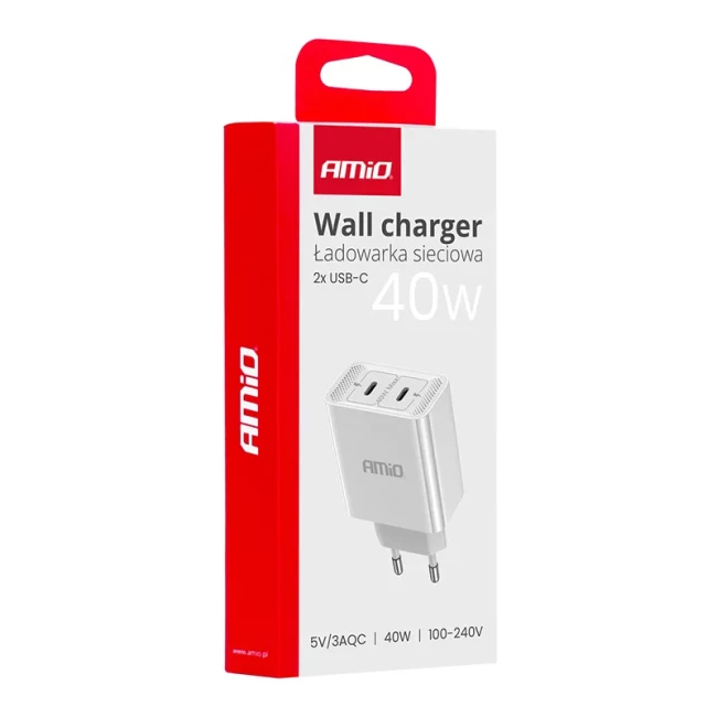 Зарядний пристрій AMiO 2xUSB-C 40W (03892/038925)
