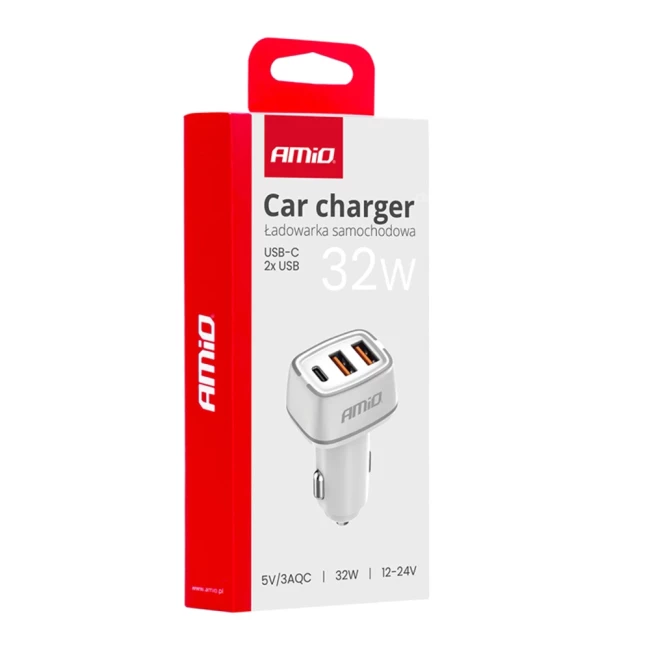 Автомобільний зарядний пристрій AMiO 2xUSB-A + USB-C 32W (03890/038901)