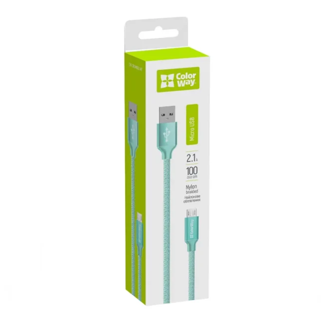 Кабель синхронізації ColorWay USB-MicroUSB Mint (CW-CBUM002-MT)