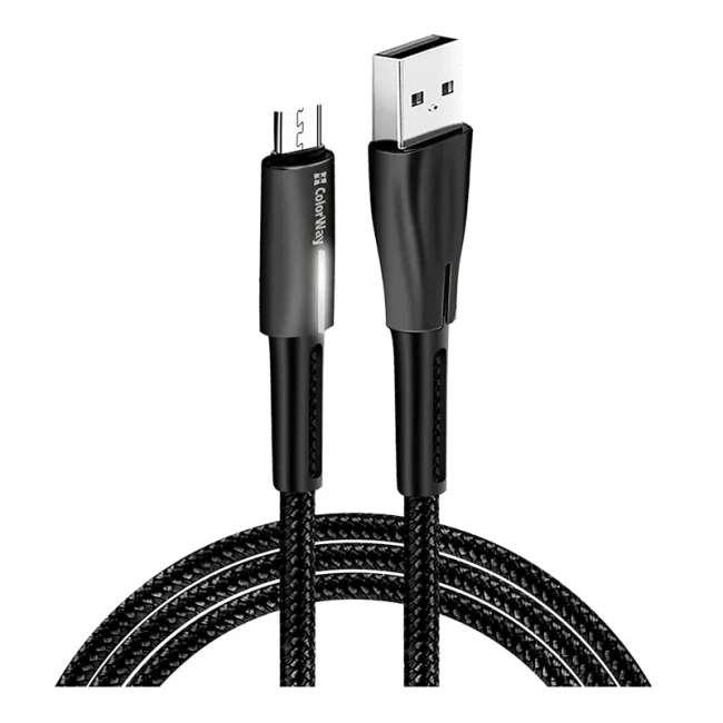 Кабель синхронізації ColorWay USB-MicroUSB Zinc Alloy + Led Black (CW-CBUM035-BK)
