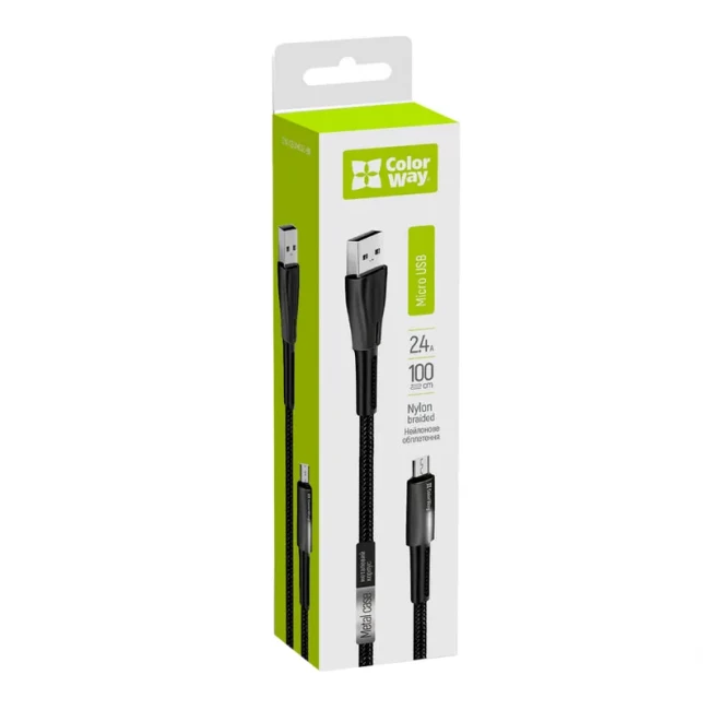 Кабель синхронізації ColorWay USB-MicroUSB Zinc Alloy + Led Black (CW-CBUM035-BK)
