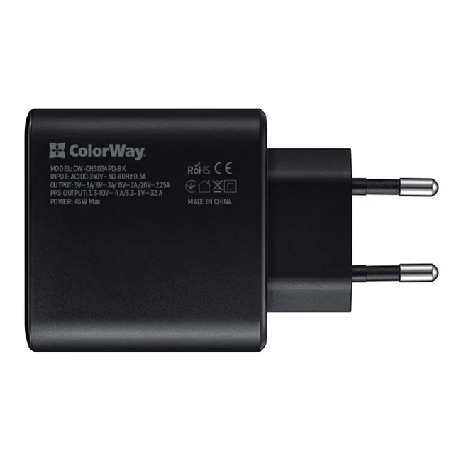 Мережевий зарядний пристрій ColorWay Power Delivery Port PPS 45W Black (CW-CHS034PD-BK)