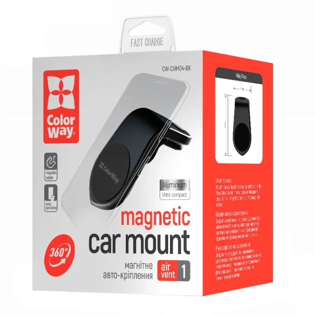 Тримач автомобільний СolorWay Metallic Air Vent-1 Black (CW-CHM04-BK)