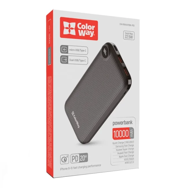 Универсальная мобильная батарея ColorWay LCD 10000mAh Black (CW-PB100LPI3BK-PDD)