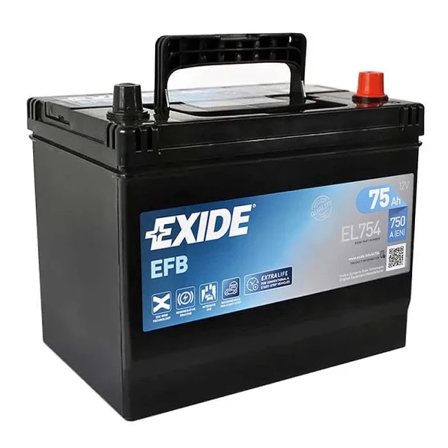 Автомобильный аккумулятор EXIDE EFB 6CT-75Ah Asia AзE (EL754)