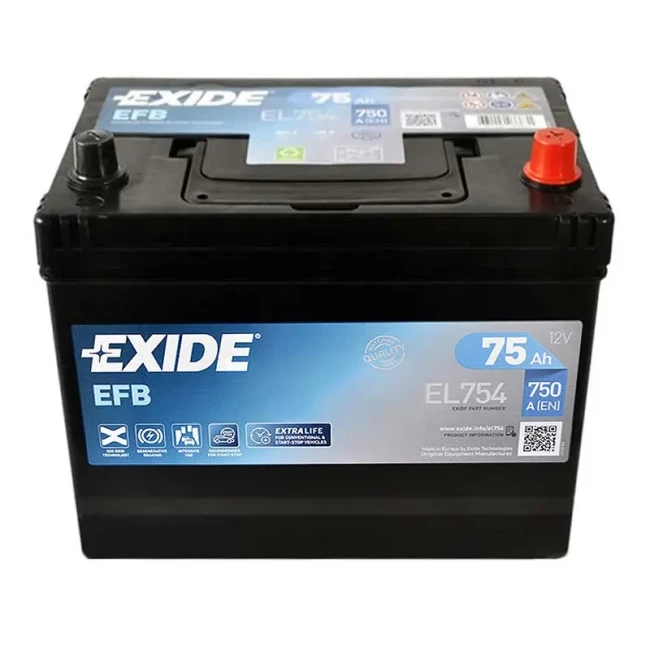 Автомобильный аккумулятор EXIDE EFB 6CT-75Ah Asia AзE (EL754)