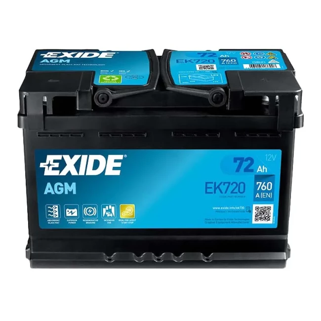 Автомобільний акумулятор EXIDE AGM 6CT-72Ah Start-Stop АзЕ (EK720)