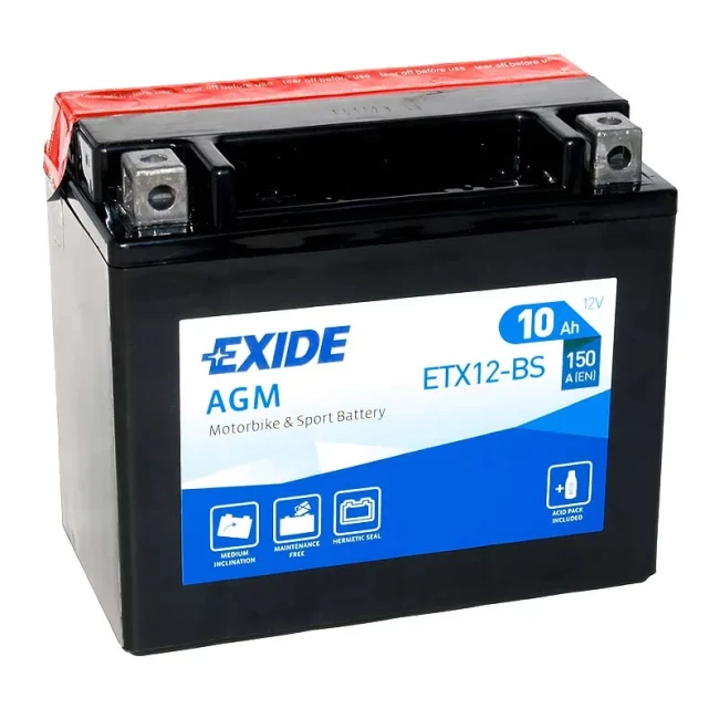 Мото аккумулятор EXIDE AGM 6СТ-10Ah Аз (ETX12-BS)