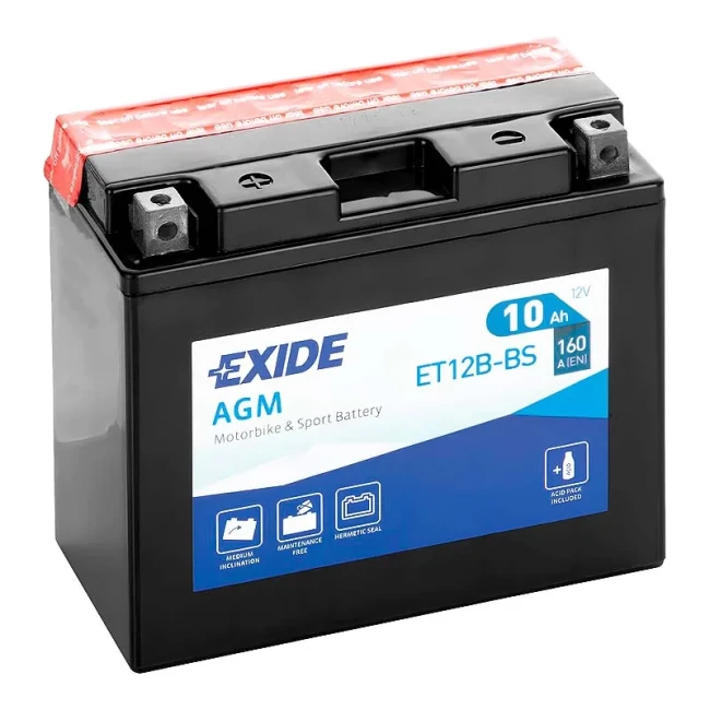 Мото акумулятор EXIDE AGM 6СТ-10Ah Аз (ET12B-BS)