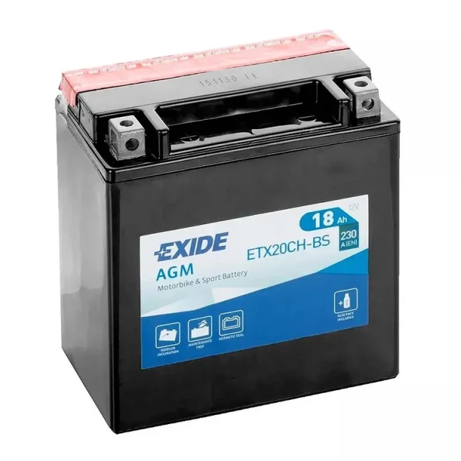 Мото акумулятор EXIDE AGM 6СТ-18Ah Аз (ETX20CH-BS)