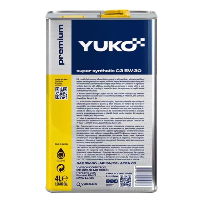 Моторное масло Yuko Super Synthetic С3 5w-30 4л (4820070245660)