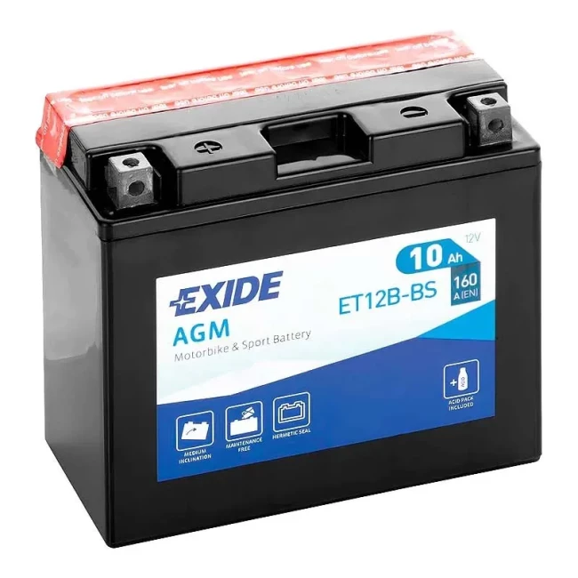 Мото аккумулятор EXIDE AGM 6СТ-10Ah Аз (ET12B-BS)