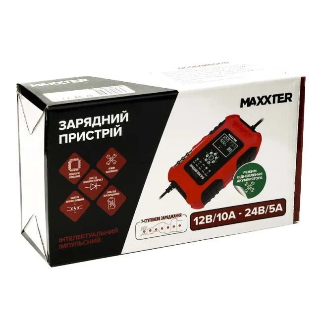 Зарядное устройство Maxxter для автомобильного аккумулятора 12-24В, 10А (MX-CHR-1224V10A)