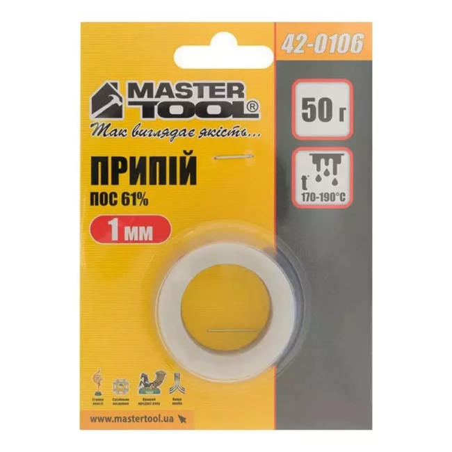 Припій для пайки Master Tool ПОС 61% Ø 1 мм 50 г котушка (42-0106)