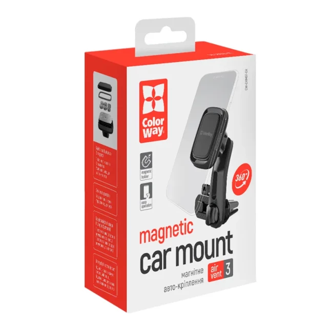 Держатель автомобильный СolorWay магнитный Air Vent-3 Gray (CW-CHM07-GR)