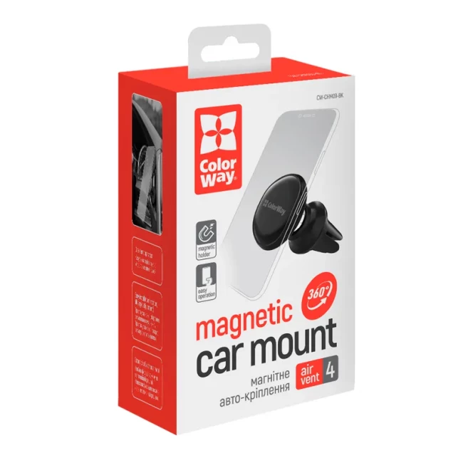 Держатель автомобильный СolorWay магнитный Metallic Air Vent-4 Black (CW-CHM09-BK)