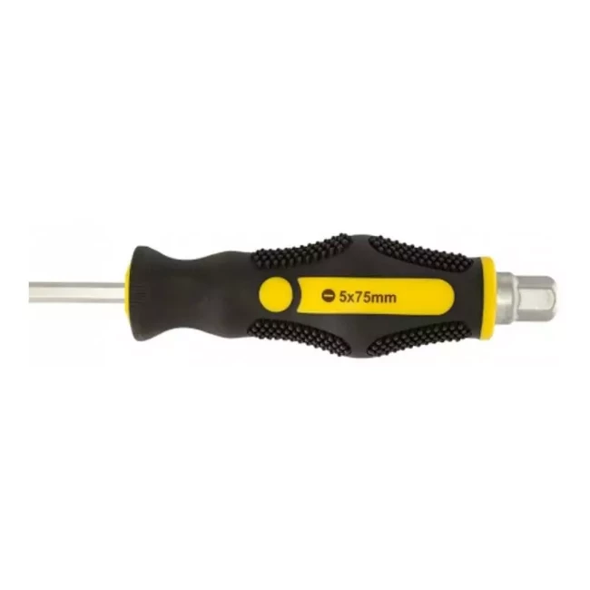 Отвертка ударная Master Tool шлицевая магнитная EXTERNAL HEX SL5*75 мм ручка с TPR покрытием (49-6575)