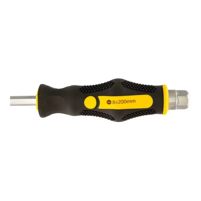 Отвертка ударная Master Tool шлицевая магнитная EXTERNAL HEX SL8*200 мм ручка с TPR покрытием (49-6820)