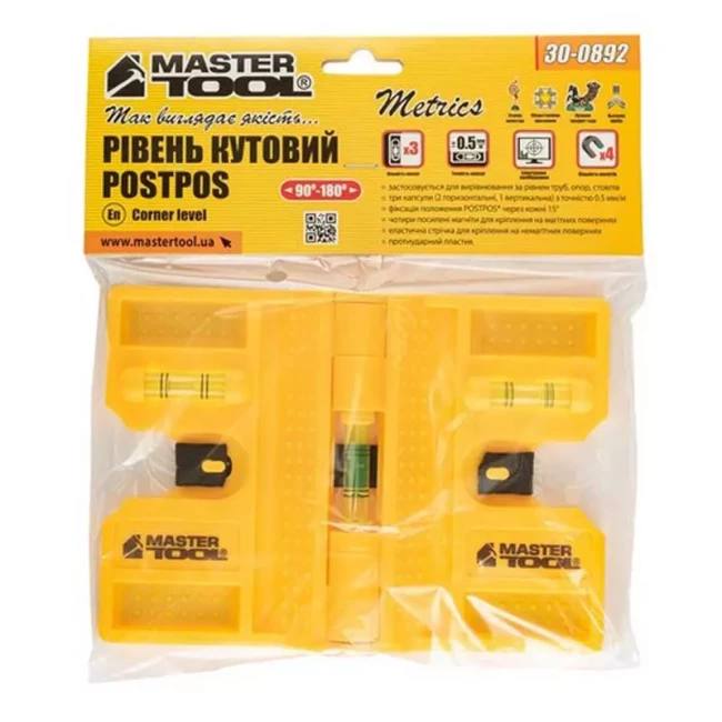 Уровень угловой Master Tool POSTPOS складной с шарниром 90°-180° 3 капсулы 4 магнита (30-0892)
