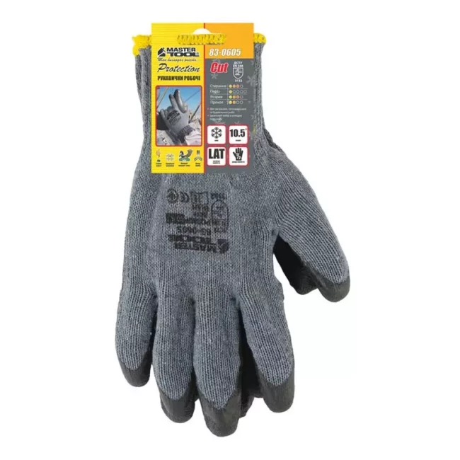 Перчатки Master Tool Crinkle Latex Cotton серо-черные 12 пар (83-0605doz)